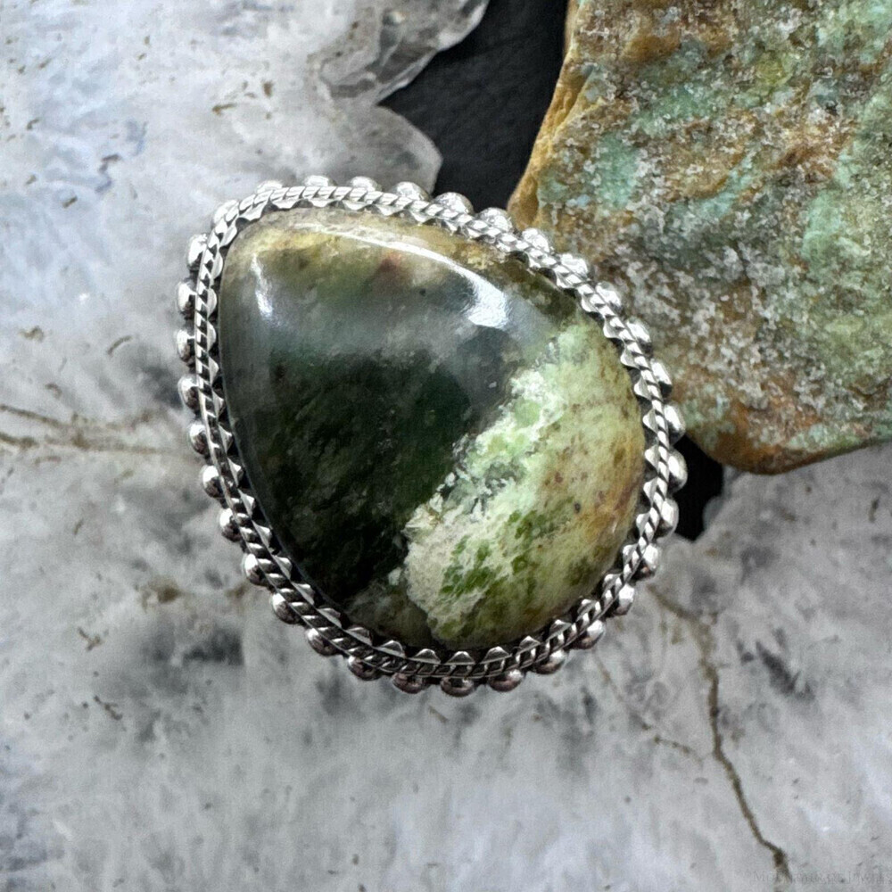 Sterling Silver Southwestern Style Teardrop Chrome Chalcedony Ring S 8 For Women